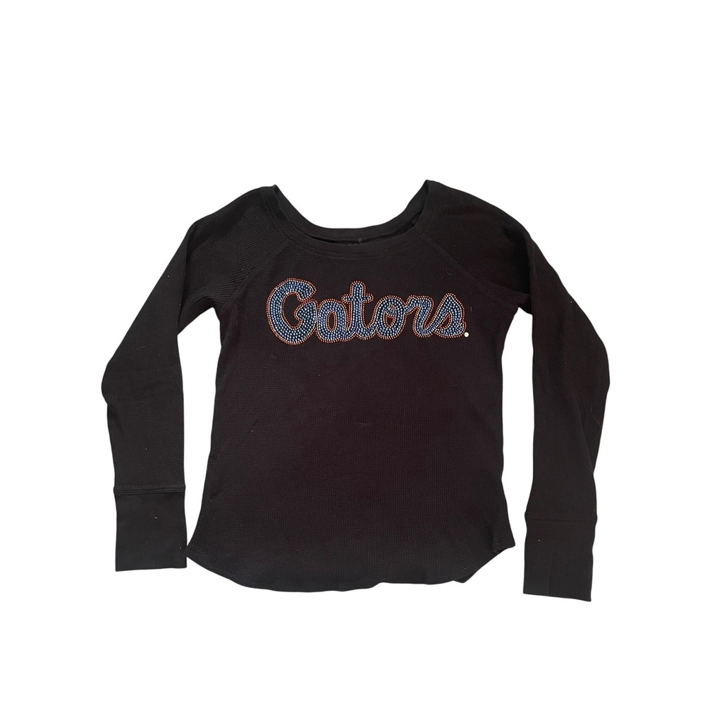 Black Cotton Waffle Long Sleeve Shirt Florida Gators Rhinestone Size Small